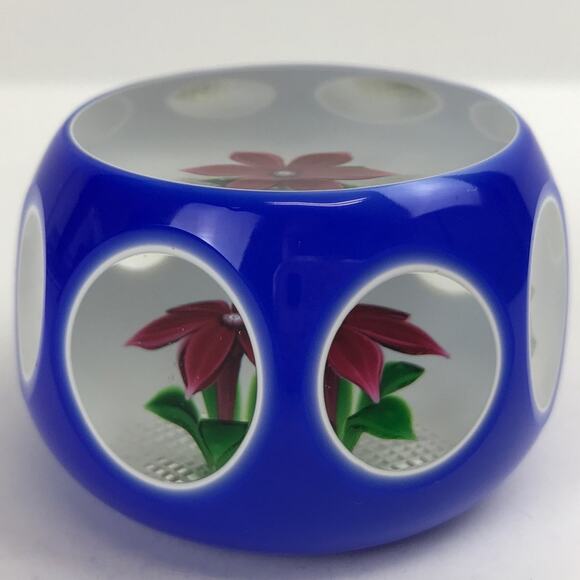 Perthshire Miniature Overlay 1979C Lampwork Flower Faceted Paperweight Box & COA - Picture 5 of 14